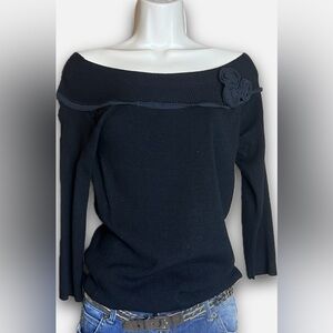 WHBM Elegant Black Off-Shoulder 3/4 Sleeve Sweater Black Size Medium